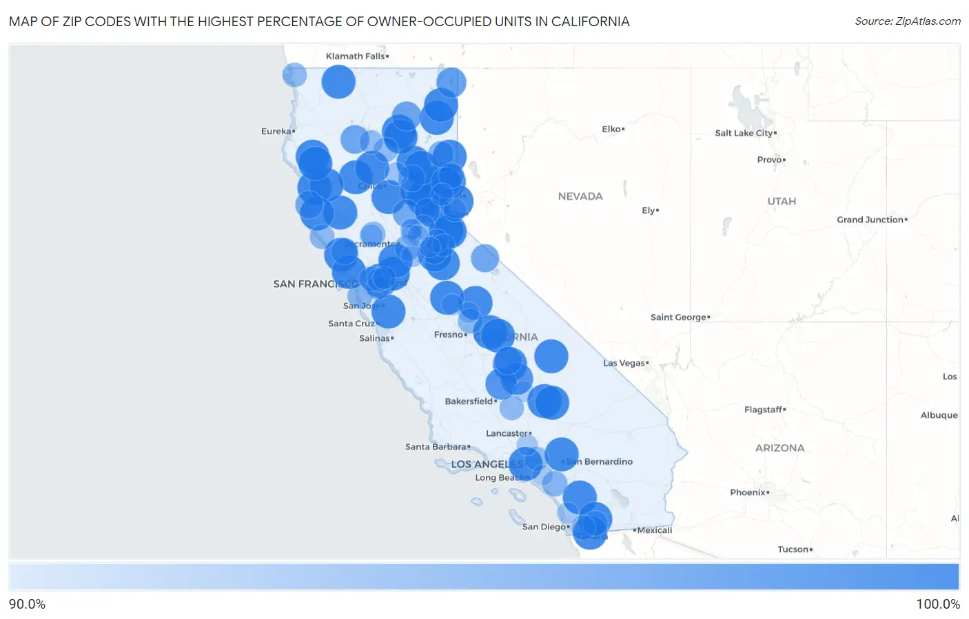 Zip Codes with the Highest Percentage of Owner-Occupied Units in California Map
