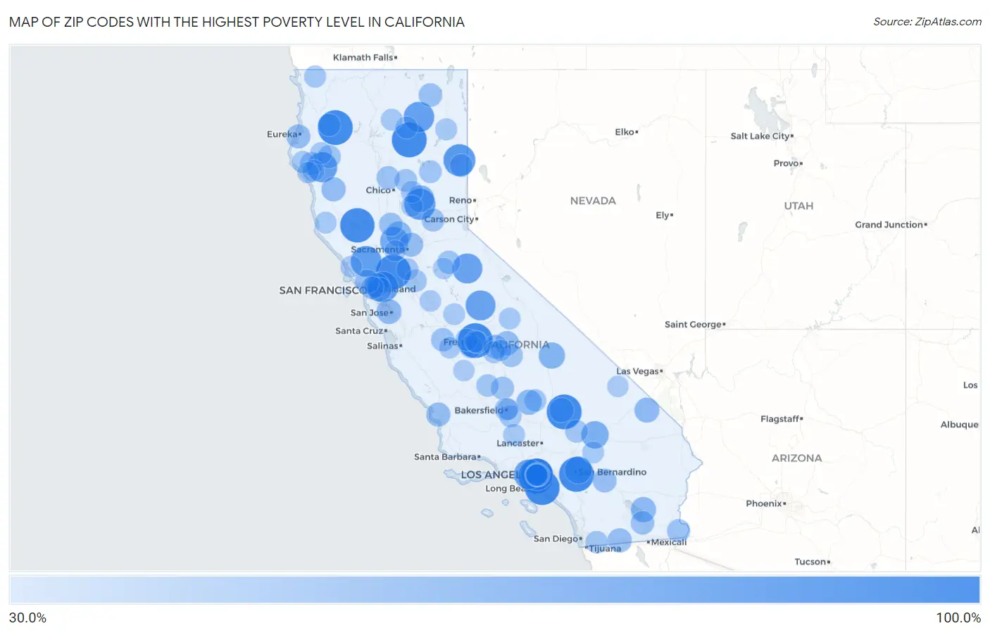 Zip Codes with the Highest Poverty Level in California Map