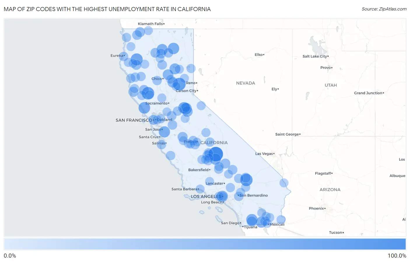 Zip Codes with the Highest Unemployment Rate in California Map