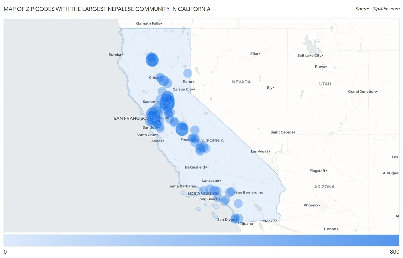 Zip Codes with the Largest Nepalese Community in California Map