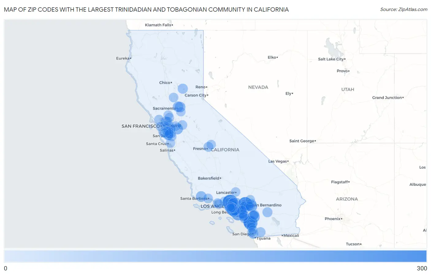 Zip Codes with the Largest Trinidadian and Tobagonian Community in California Map