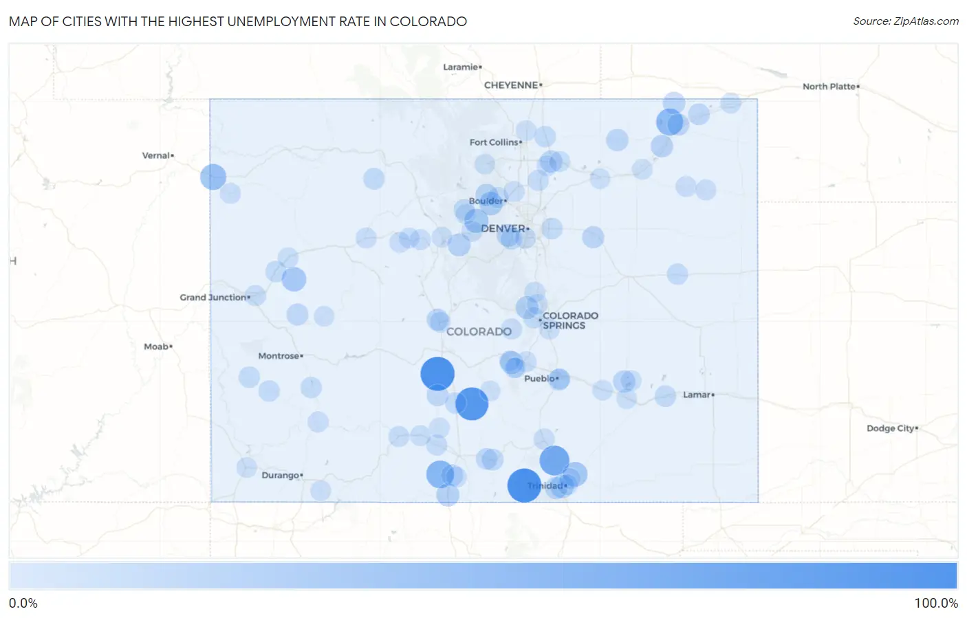 Cities with the Highest Unemployment Rate in Colorado Map