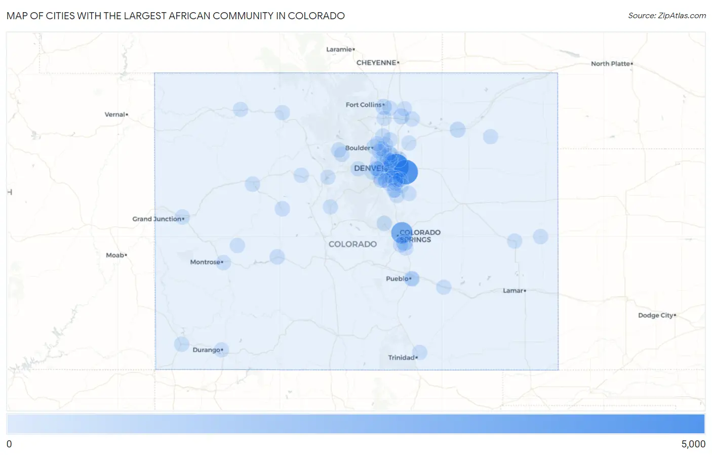 Cities with the Largest African Community in Colorado Map