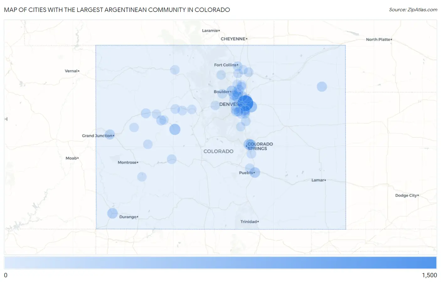 Cities with the Largest Argentinean Community in Colorado Map