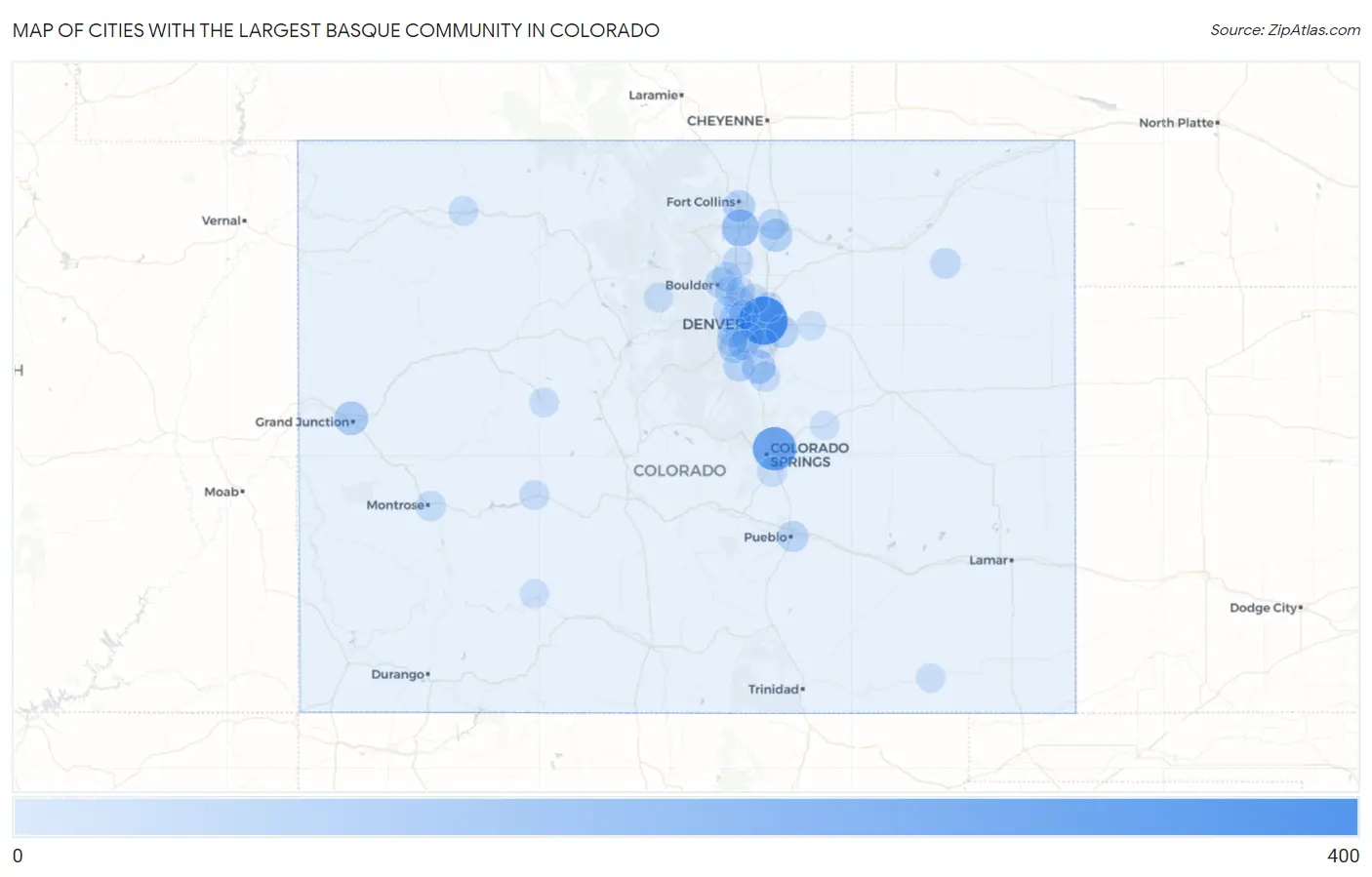 Cities with the Largest Basque Community in Colorado Map