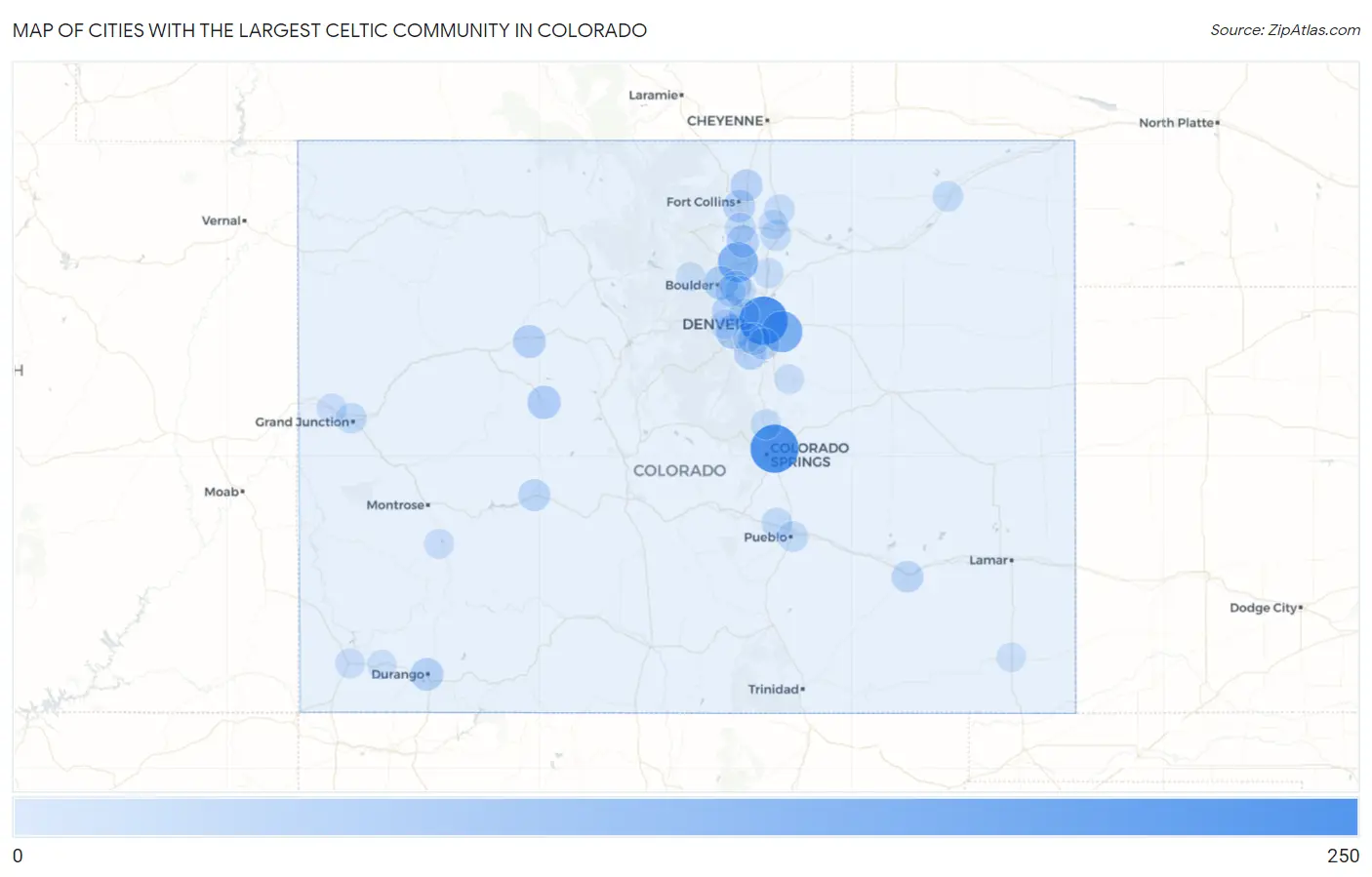 Cities with the Largest Celtic Community in Colorado Map