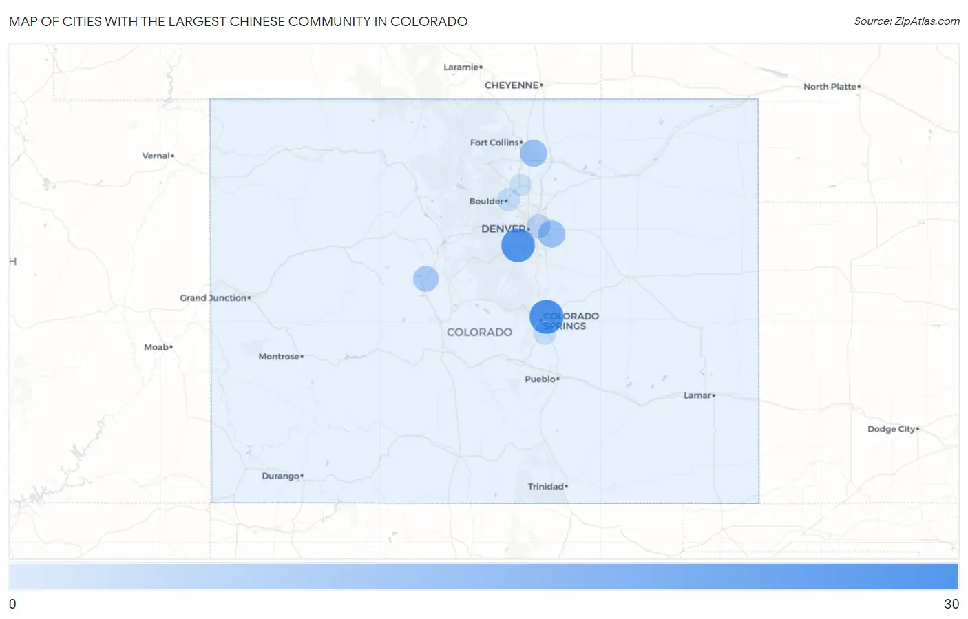 Cities with the Largest Chinese Community in Colorado Map