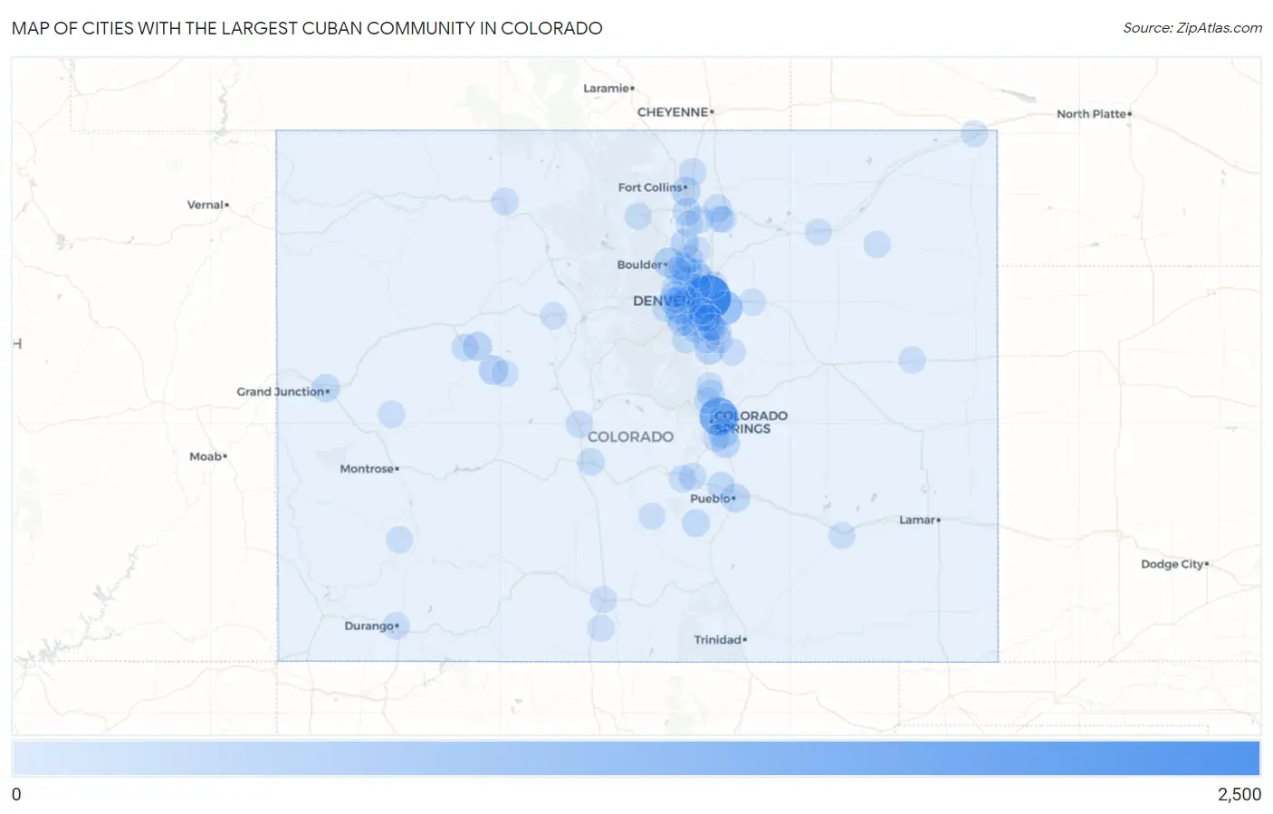 Cities with the Largest Cuban Community in Colorado Map