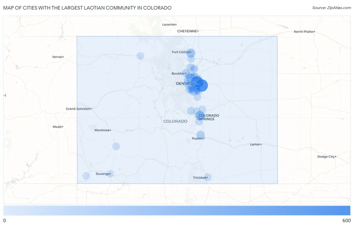 Cities with the Largest Laotian Community in Colorado Map