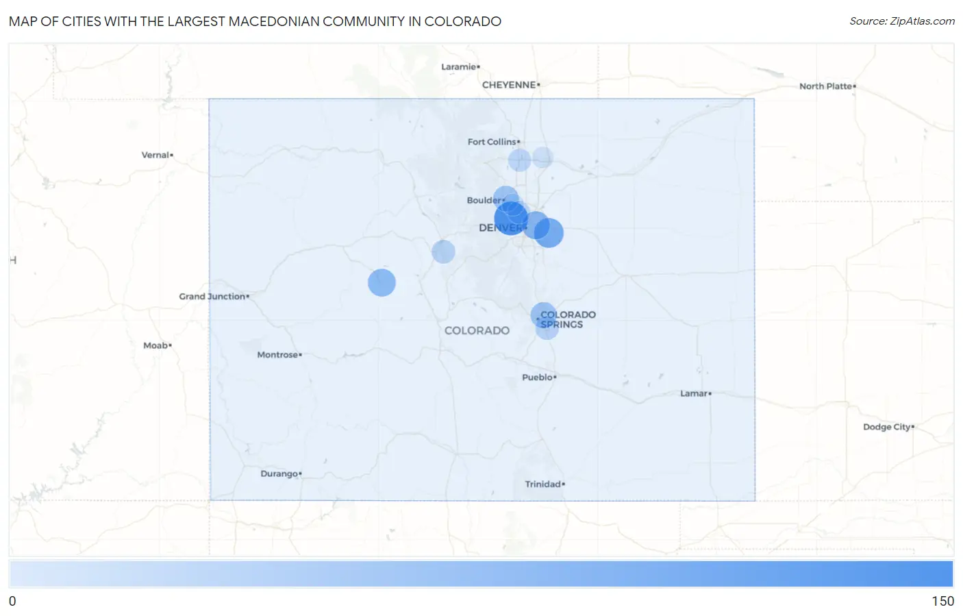 Cities with the Largest Macedonian Community in Colorado Map