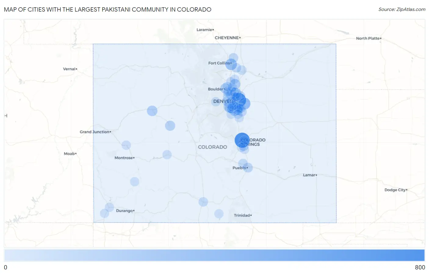 Cities with the Largest Pakistani Community in Colorado Map