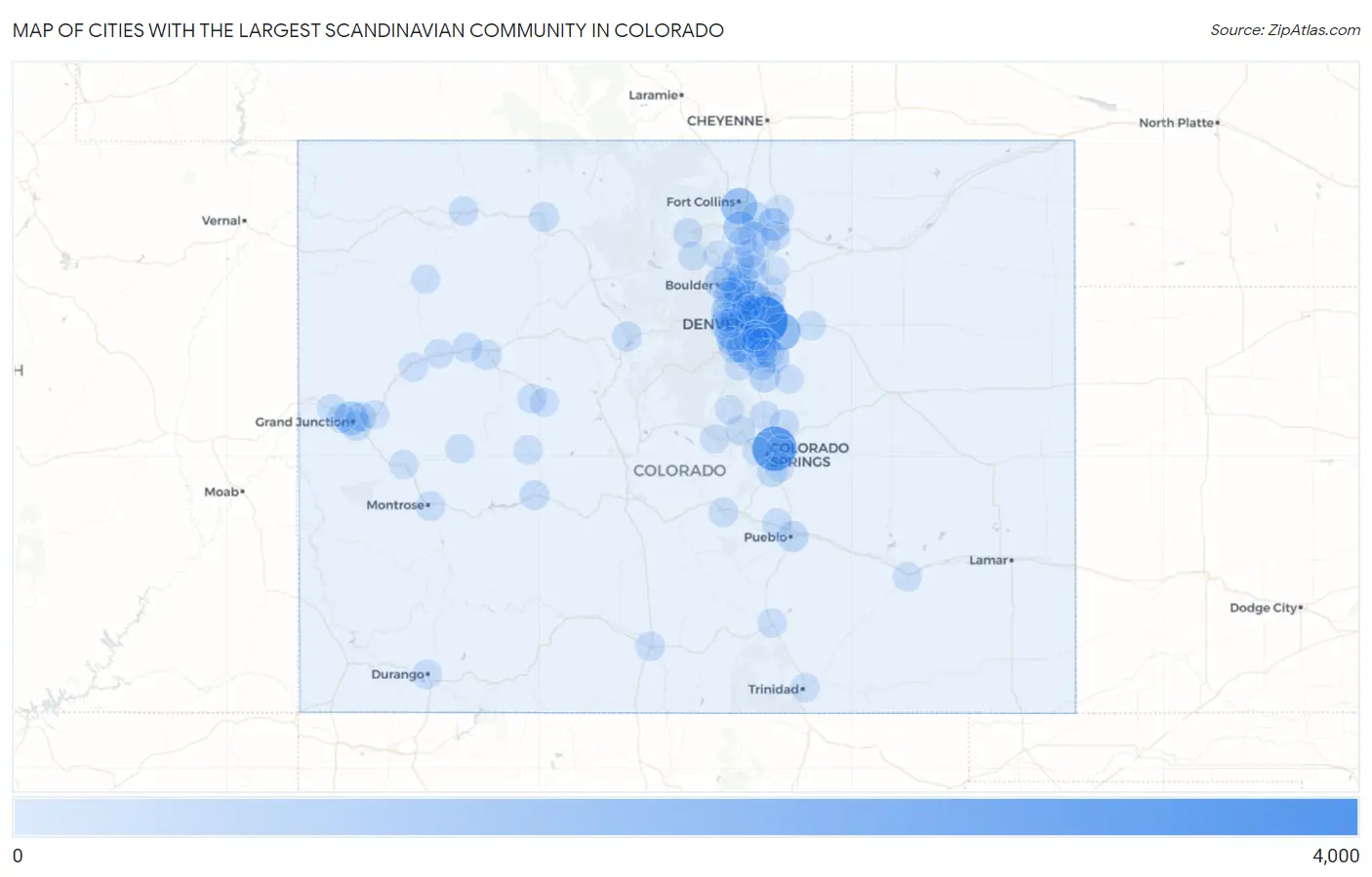 Cities with the Largest Scandinavian Community in Colorado Map