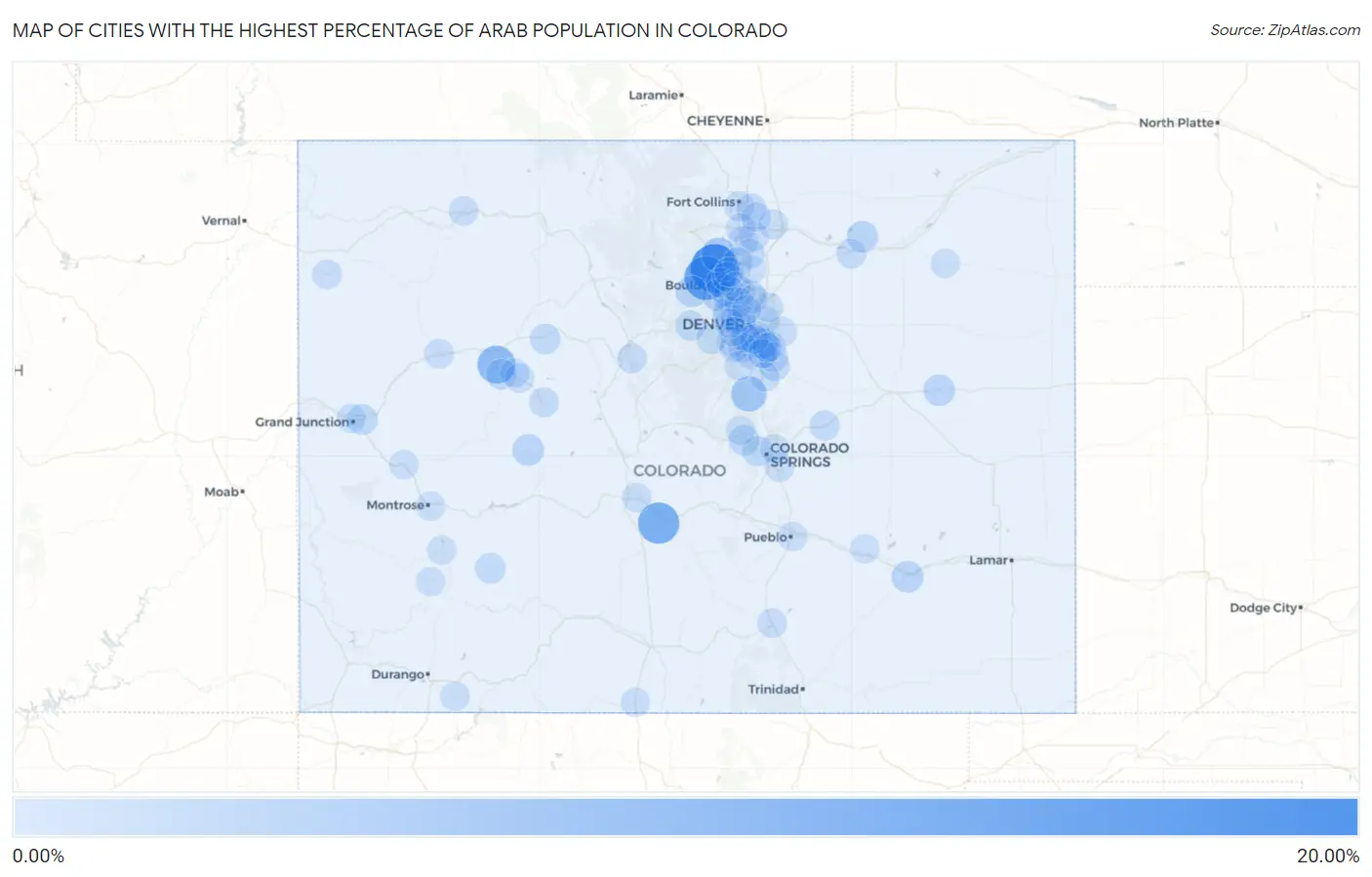 Cities with the Highest Percentage of Arab Population in Colorado Map