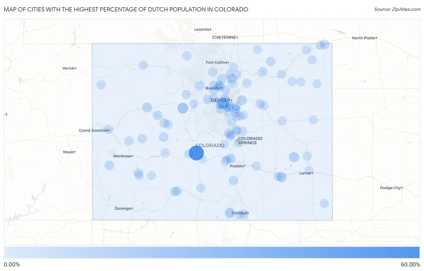 Cities with the Highest Percentage of Dutch Population in Colorado Map