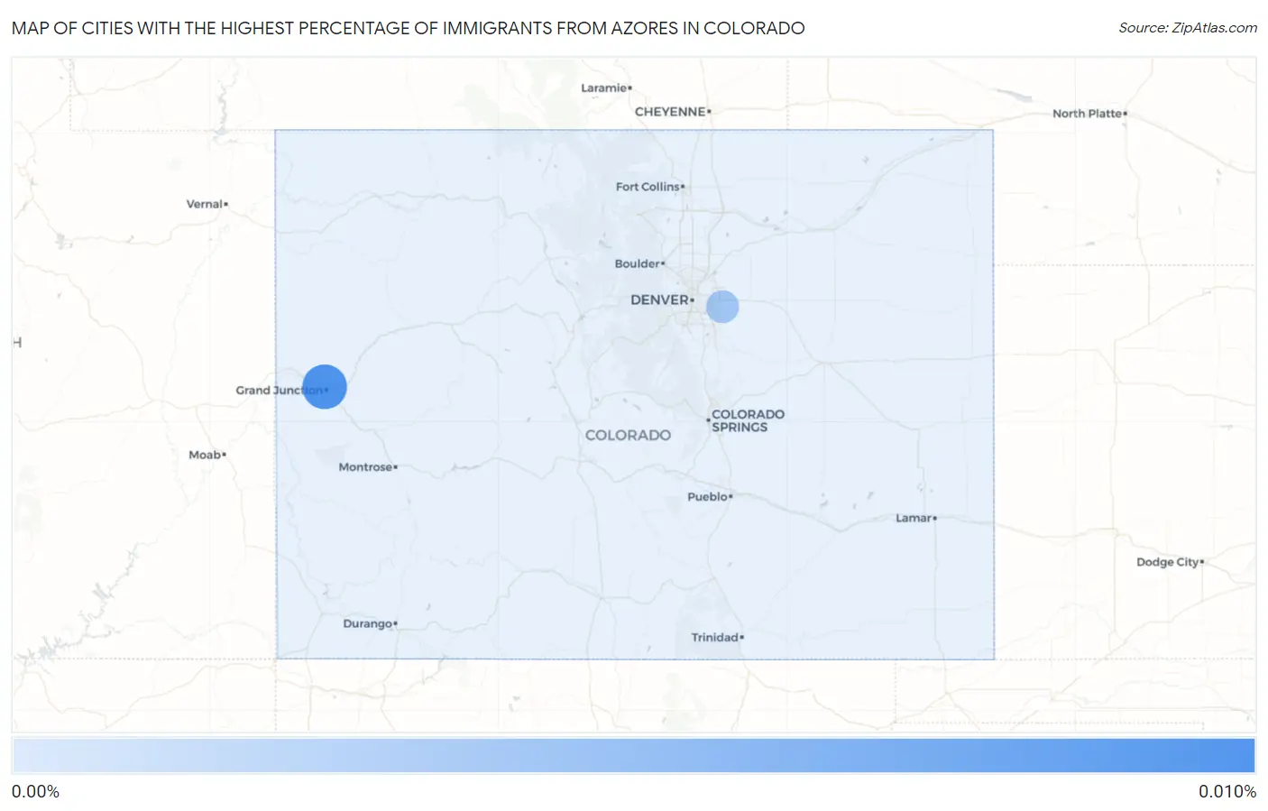 Cities with the Highest Percentage of Immigrants from Azores in Colorado Map