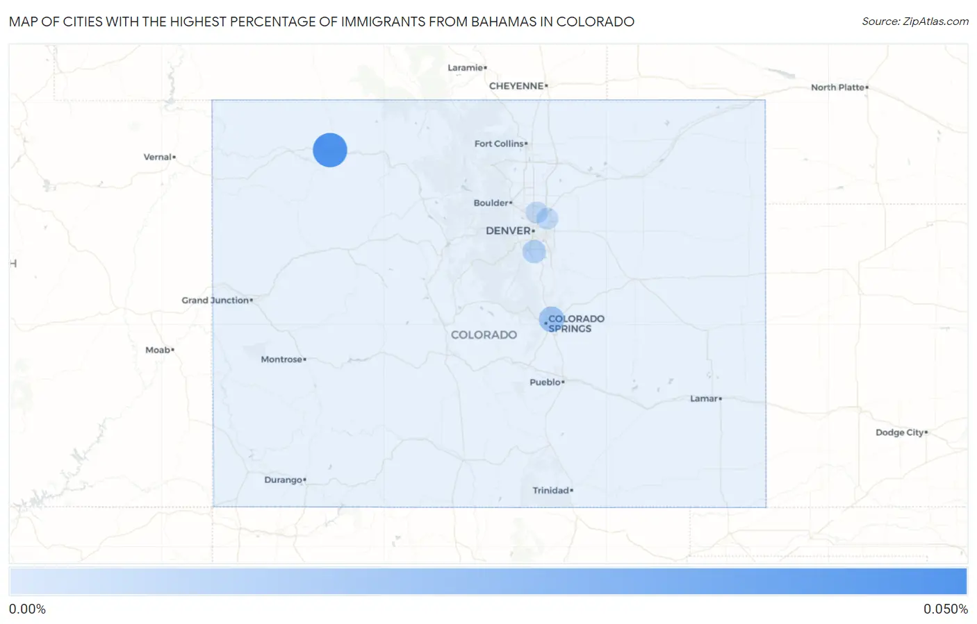 Cities with the Highest Percentage of Immigrants from Bahamas in Colorado Map