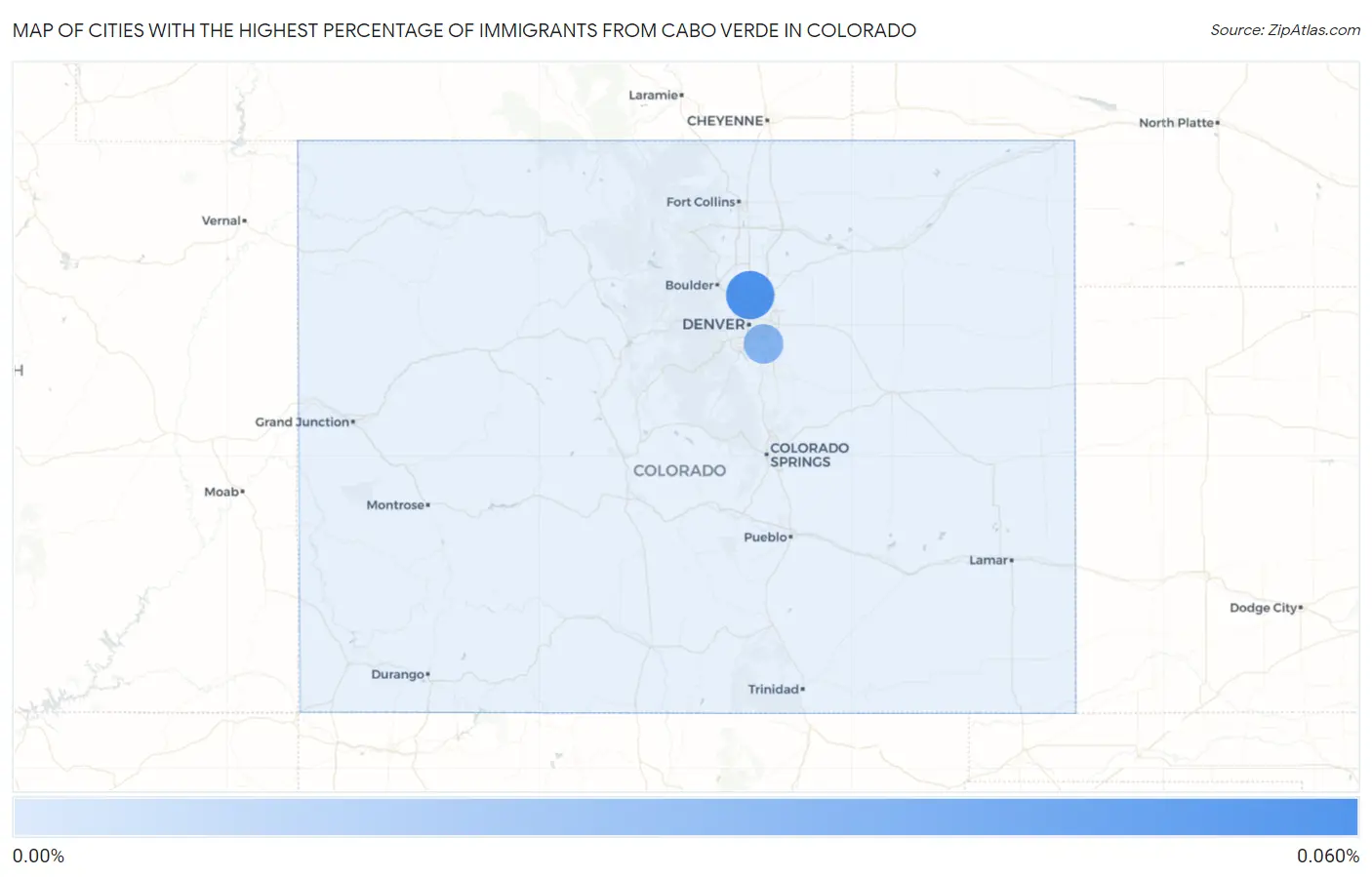 Cities with the Highest Percentage of Immigrants from Cabo Verde in Colorado Map