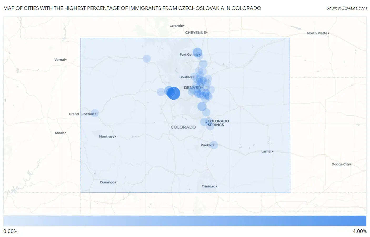 Cities with the Highest Percentage of Immigrants from Czechoslovakia in Colorado Map