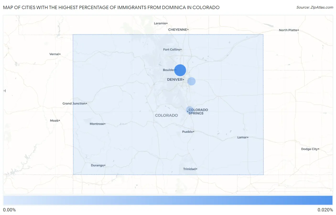 Cities with the Highest Percentage of Immigrants from Dominica in Colorado Map