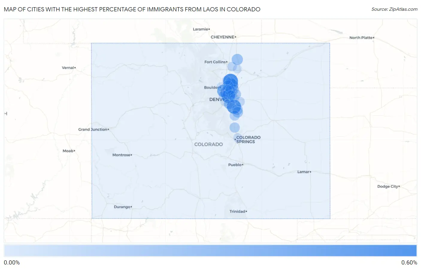 Cities with the Highest Percentage of Immigrants from Laos in Colorado Map