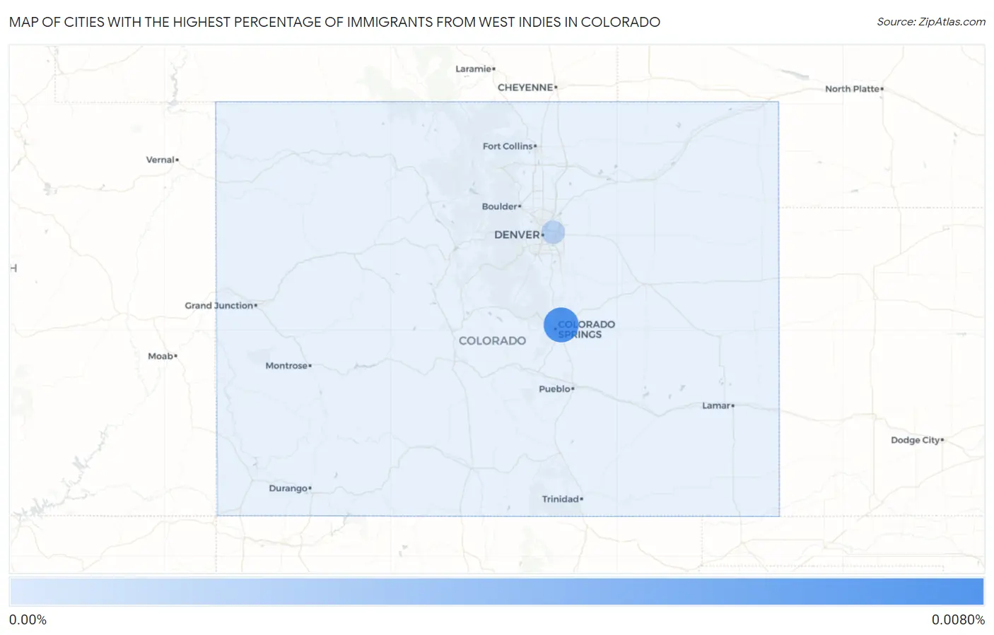 Cities with the Highest Percentage of Immigrants from West Indies in Colorado Map