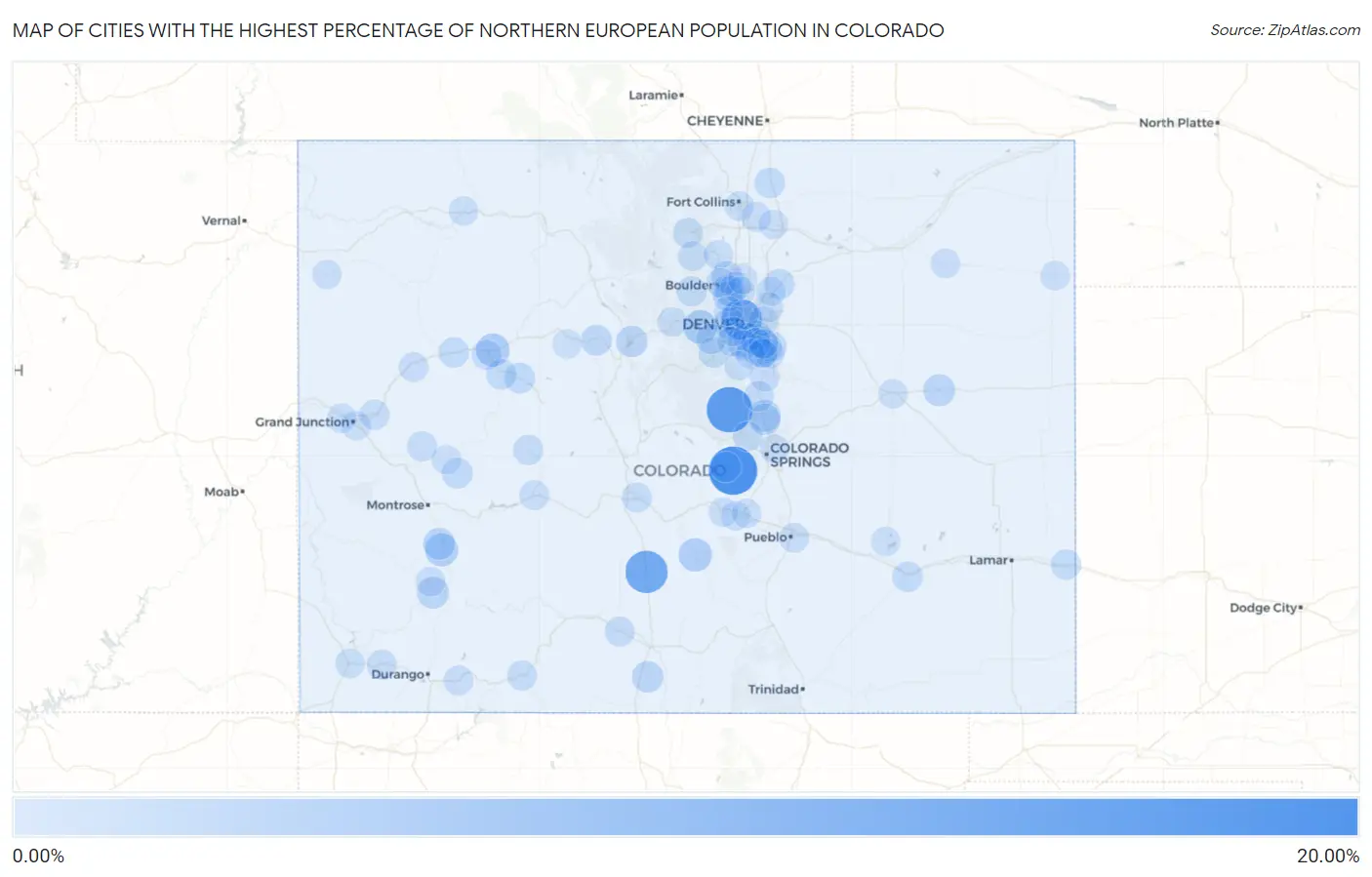 Cities with the Highest Percentage of Northern European Population in Colorado Map