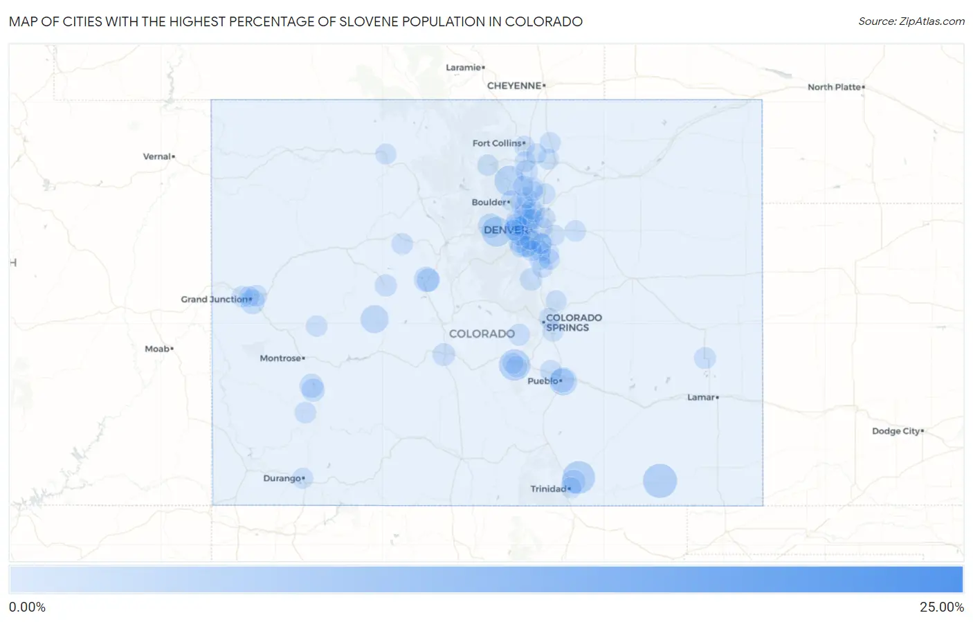 Cities with the Highest Percentage of Slovene Population in Colorado Map