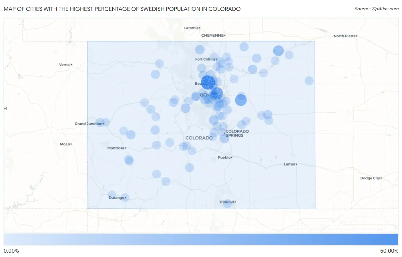 Cities with the Highest Percentage of Swedish Population in Colorado Map