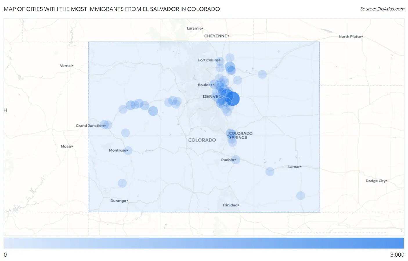 Cities with the Most Immigrants from El Salvador in Colorado Map