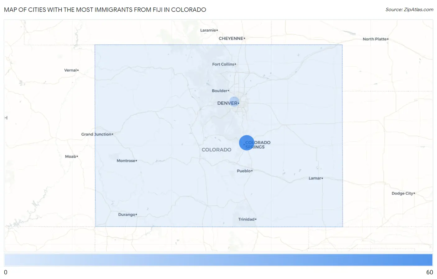 Cities with the Most Immigrants from Fiji in Colorado Map