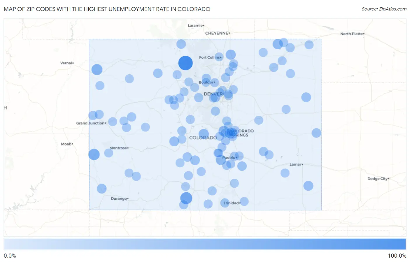 Zip Codes with the Highest Unemployment Rate in Colorado Map