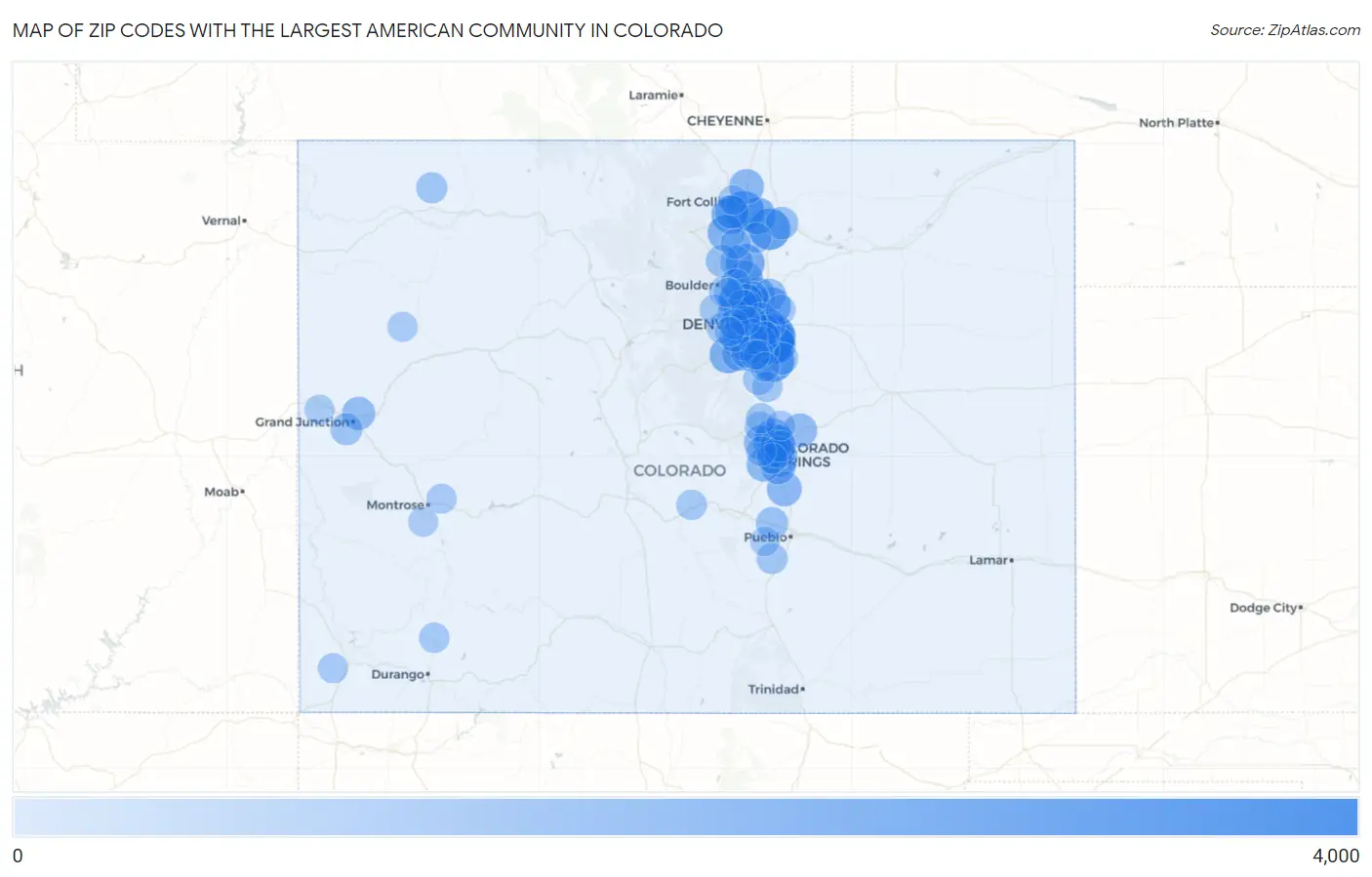 Zip Codes with the Largest American Community in Colorado Map