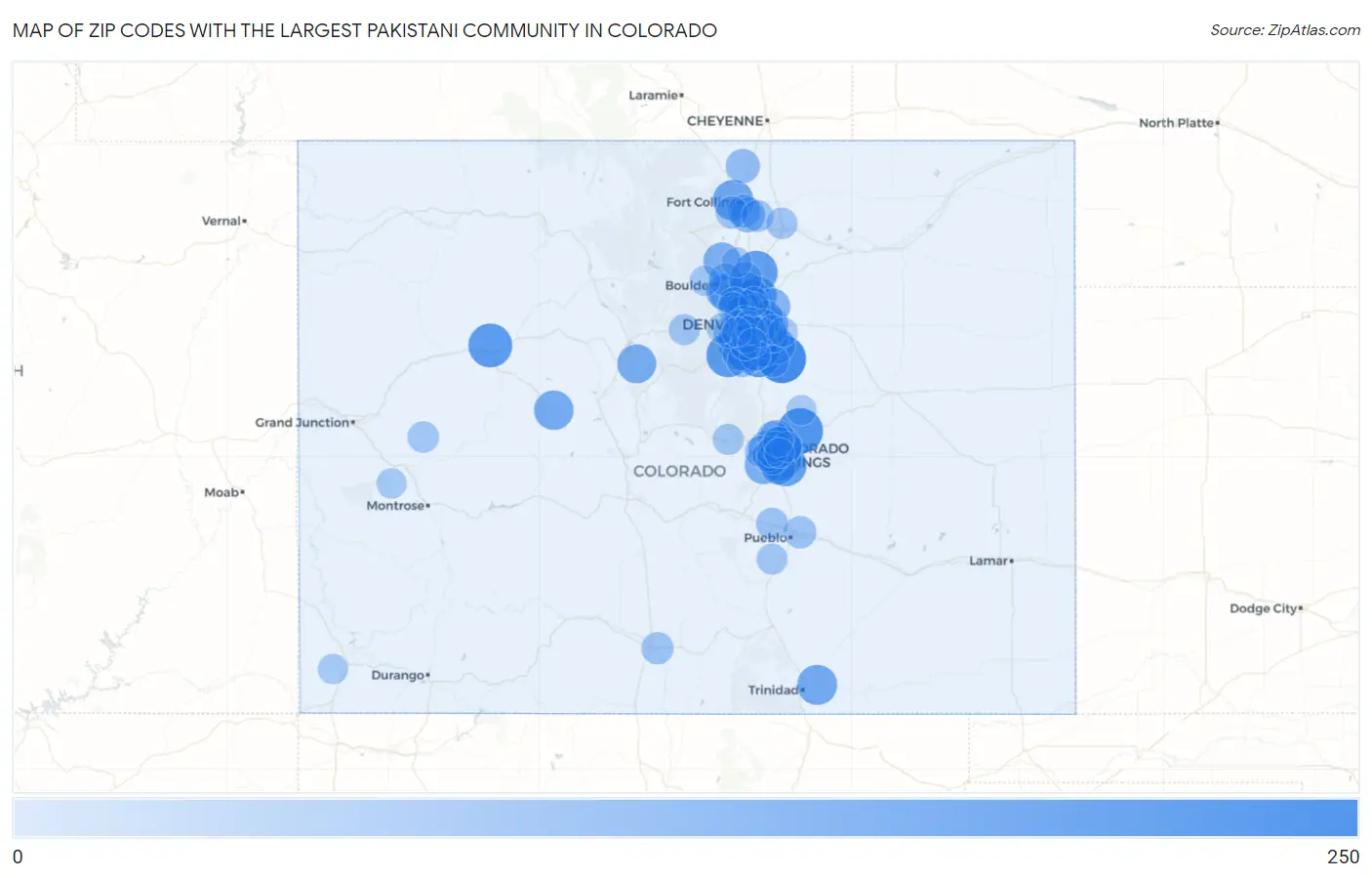 Zip Codes with the Largest Pakistani Community in Colorado Map