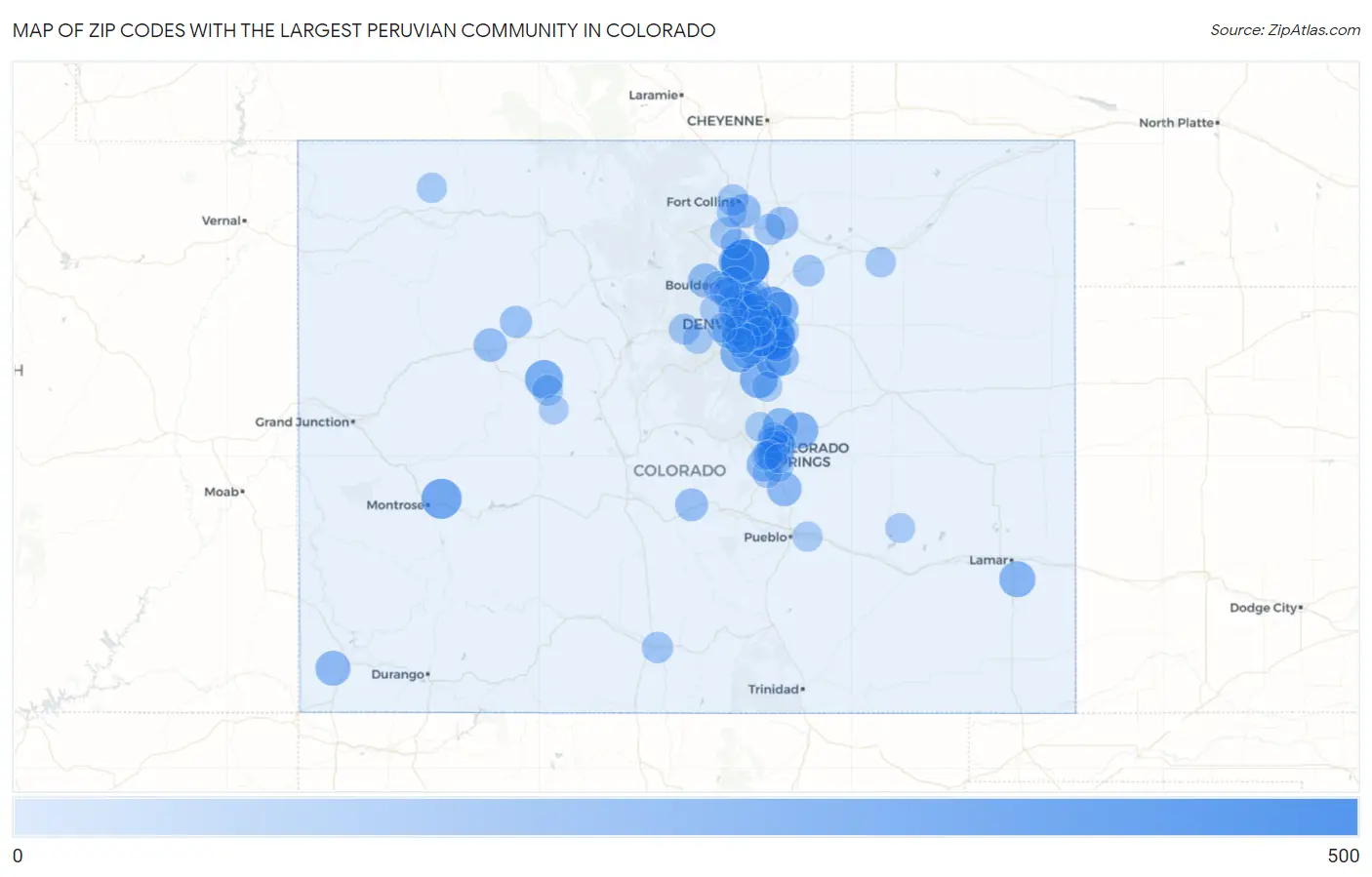 Zip Codes with the Largest Peruvian Community in Colorado Map