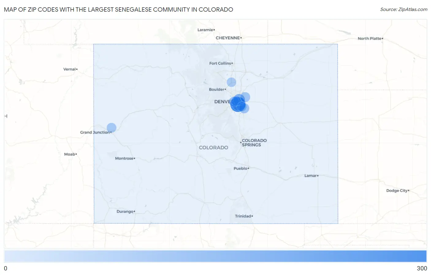 Zip Codes with the Largest Senegalese Community in Colorado Map