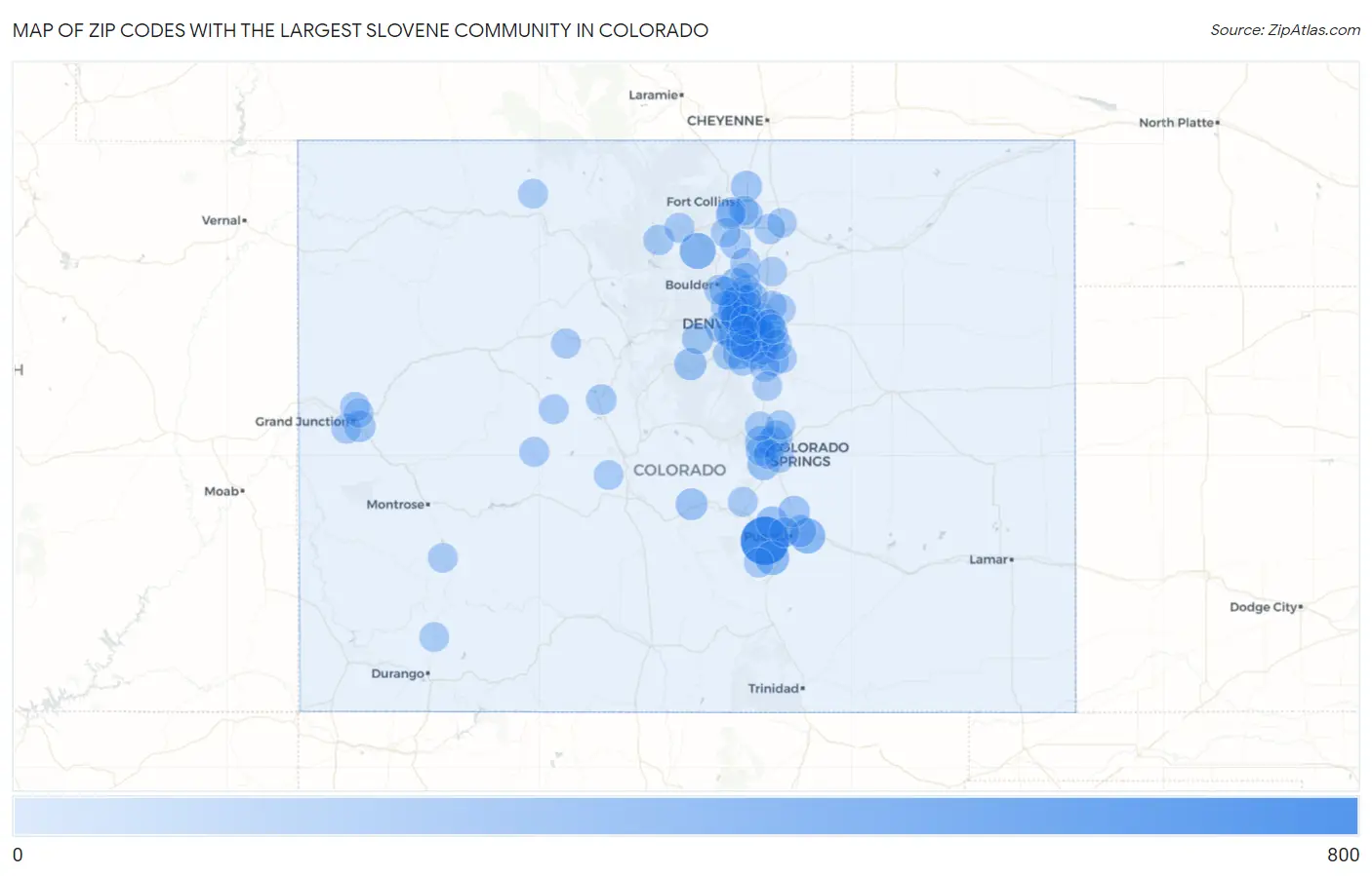 Zip Codes with the Largest Slovene Community in Colorado Map