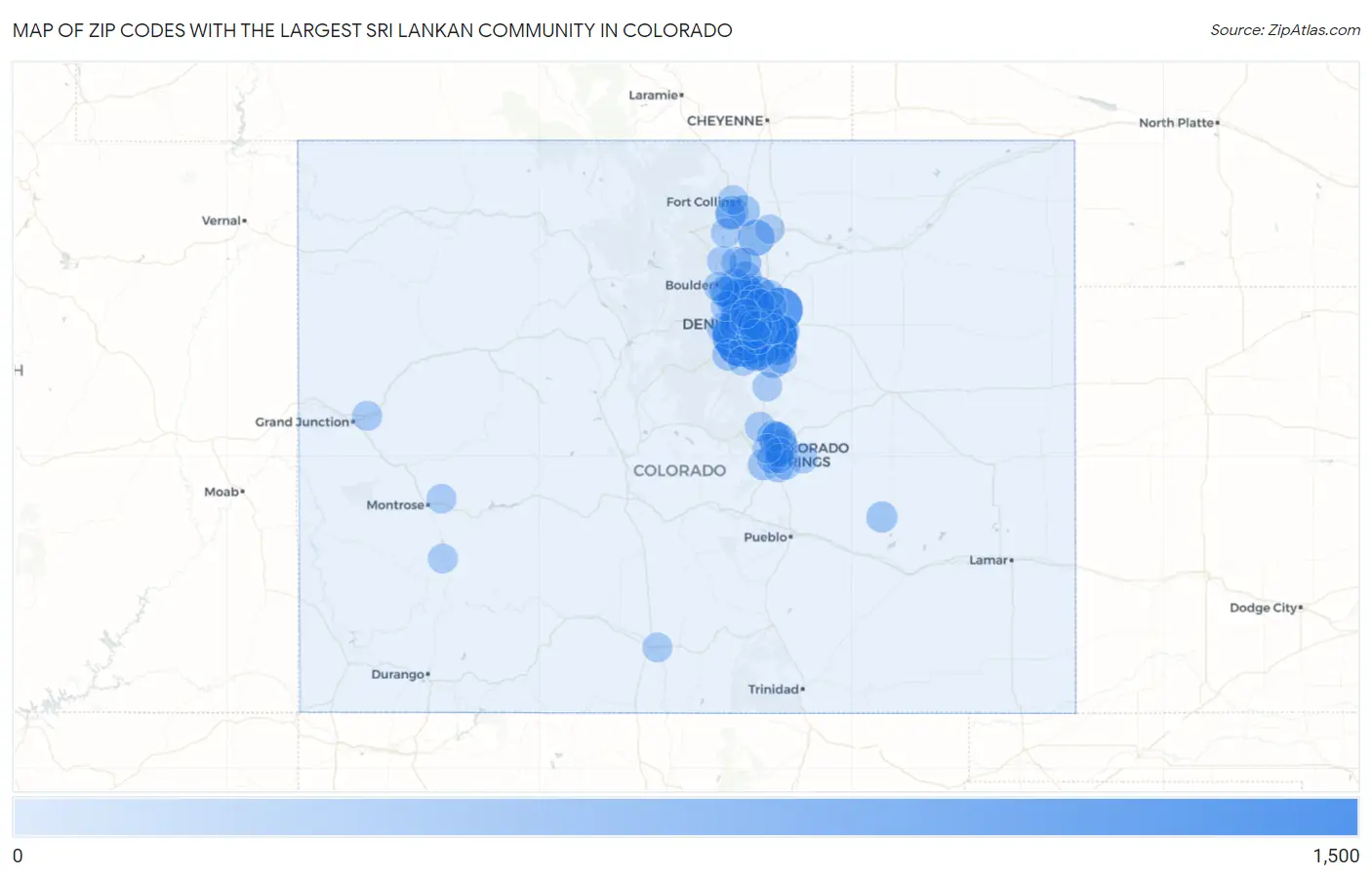 Zip Codes with the Largest Sri Lankan Community in Colorado Map