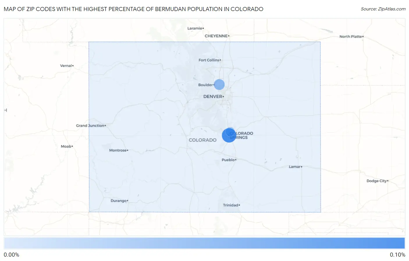 Zip Codes with the Highest Percentage of Bermudan Population in Colorado Map