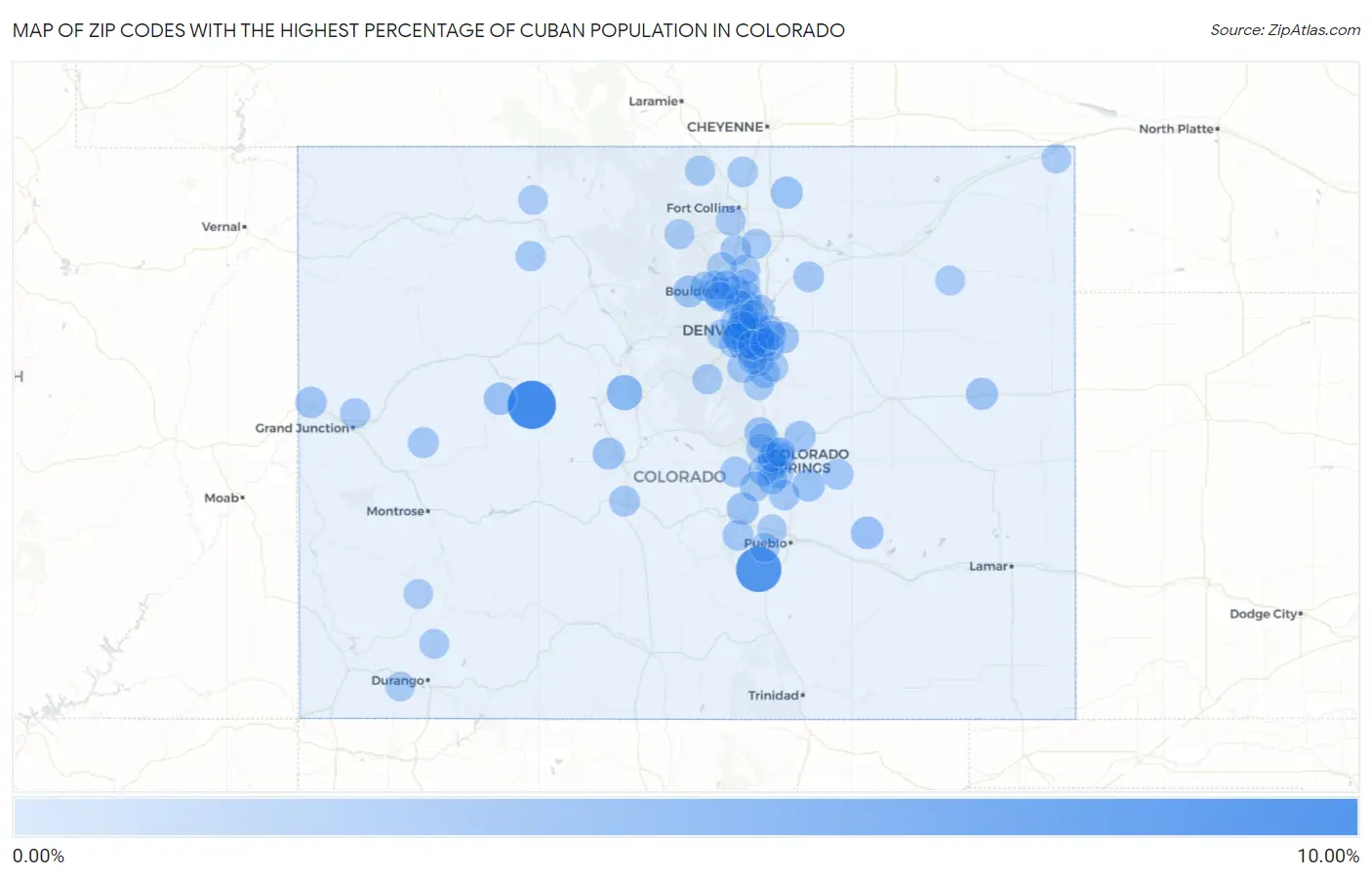 Zip Codes with the Highest Percentage of Cuban Population in Colorado Map