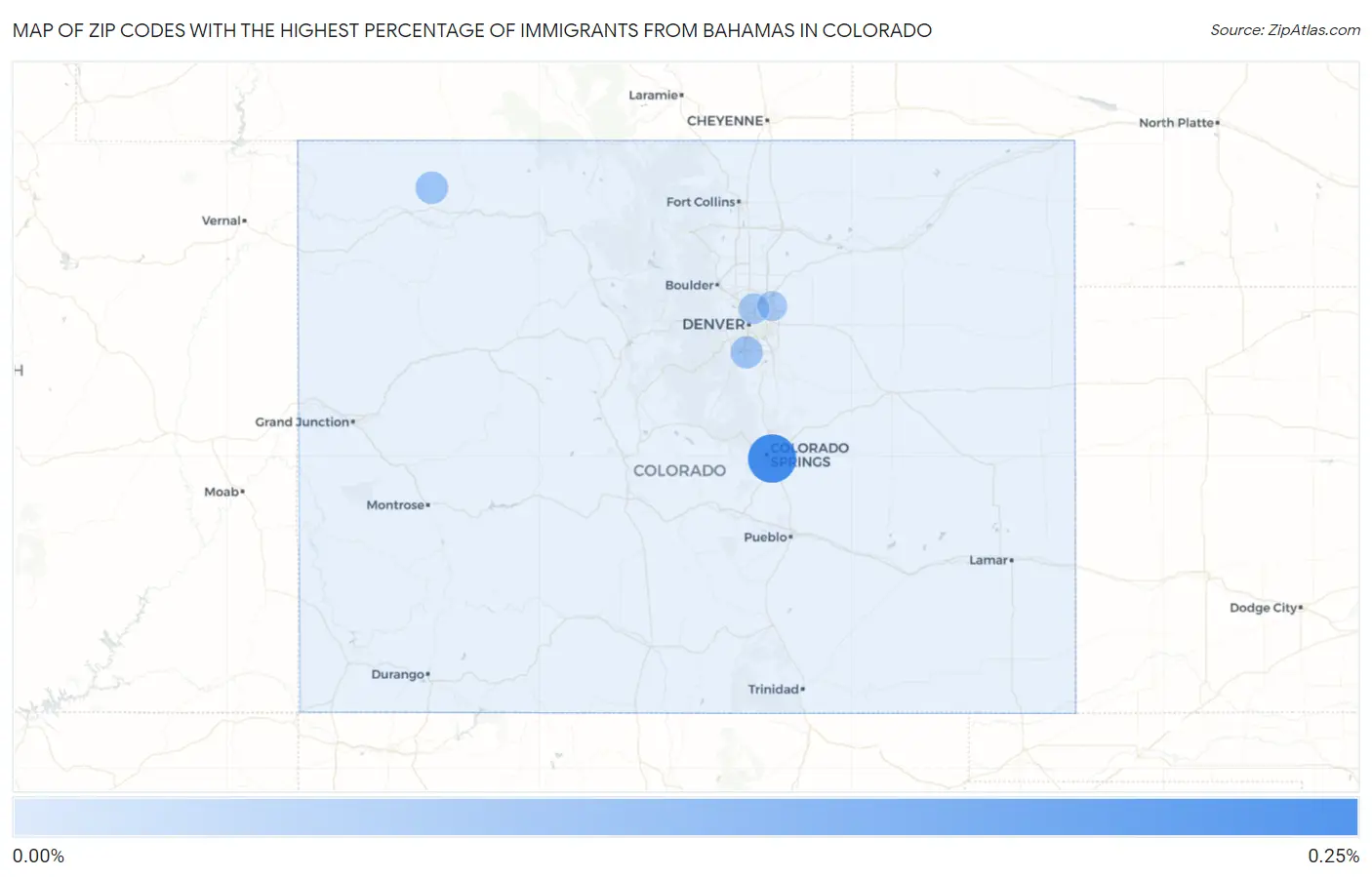 Zip Codes with the Highest Percentage of Immigrants from Bahamas in Colorado Map