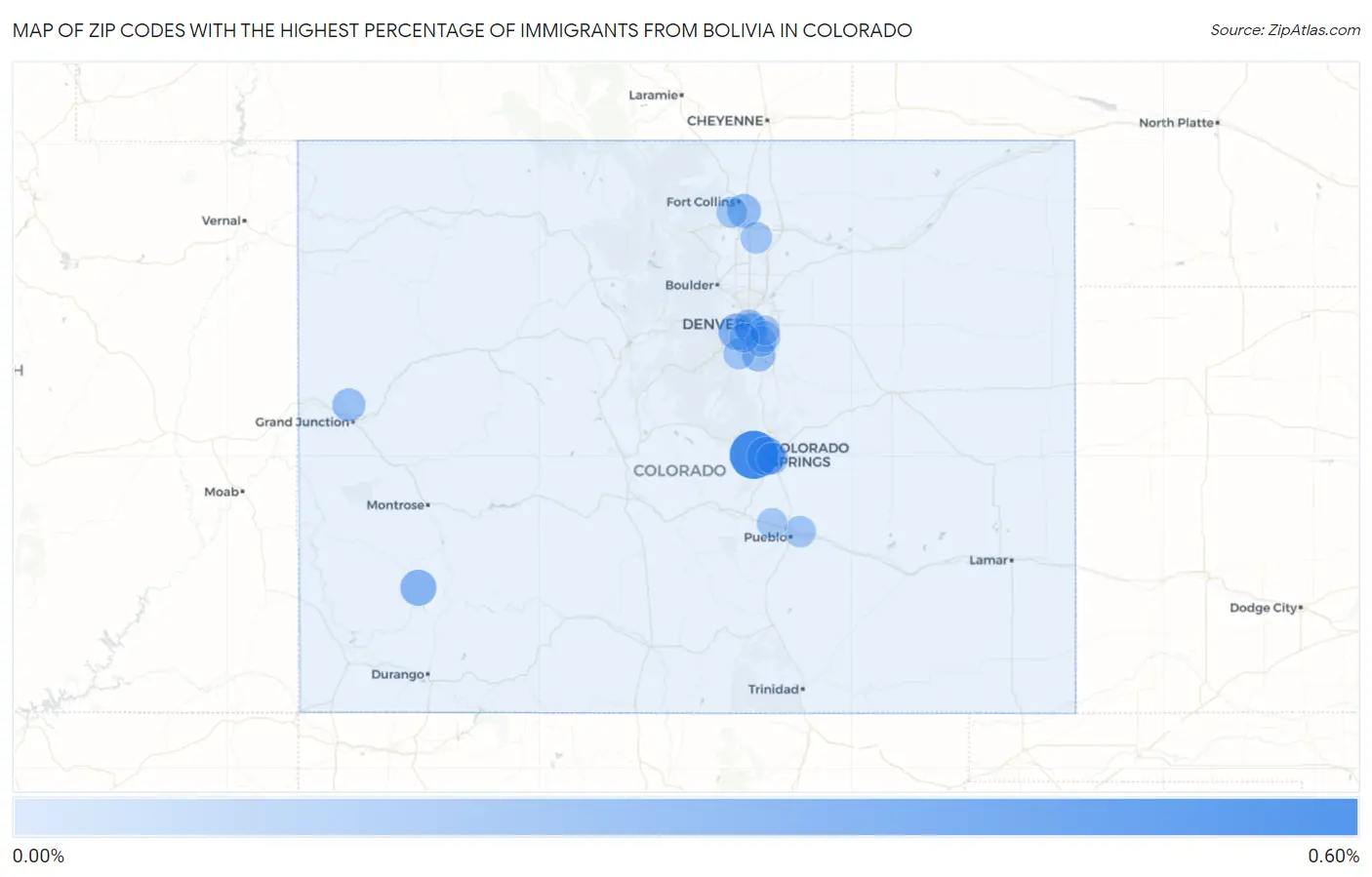 Zip Codes with the Highest Percentage of Immigrants from Bolivia in Colorado Map