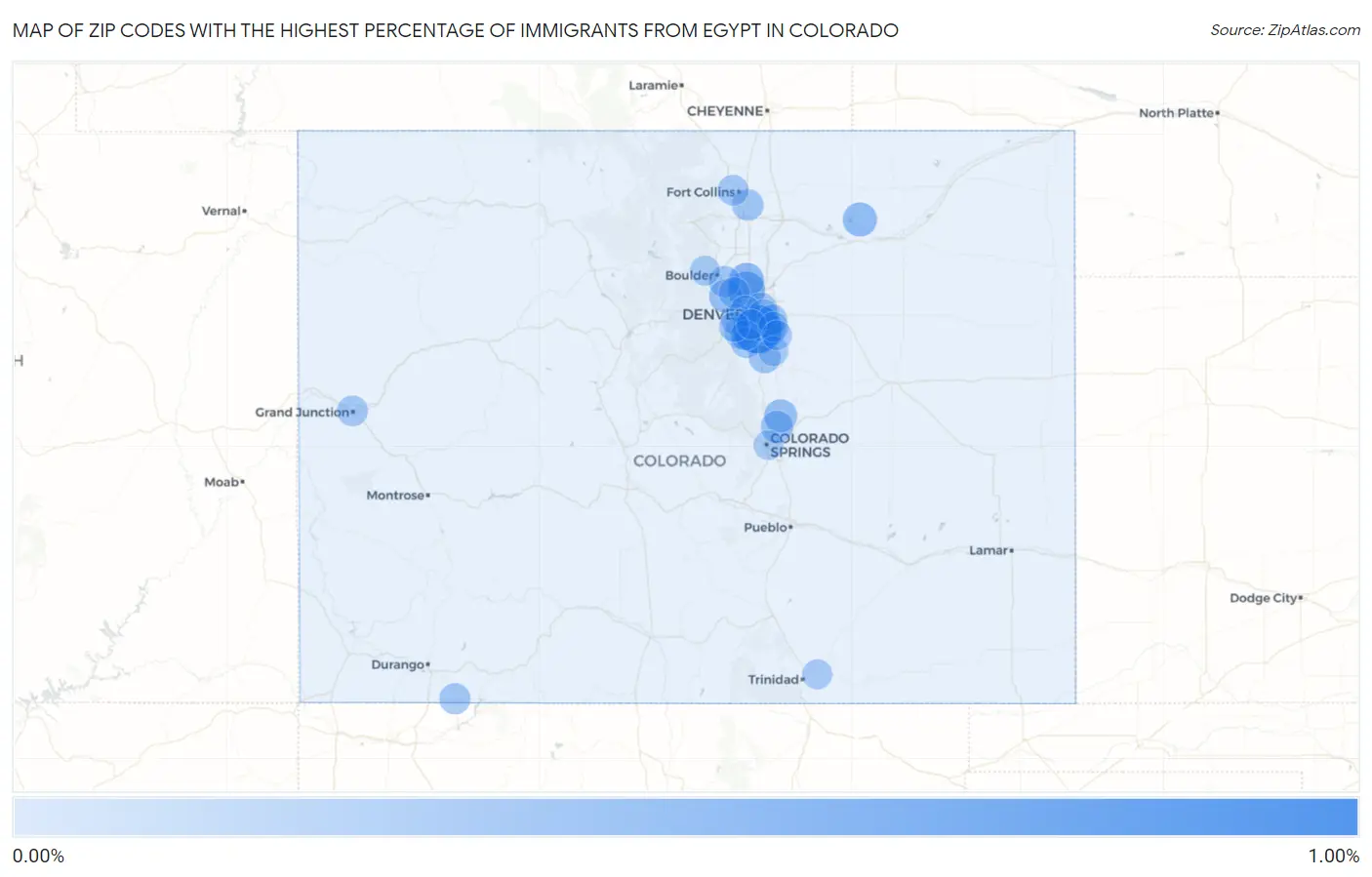 Zip Codes with the Highest Percentage of Immigrants from Egypt in Colorado Map