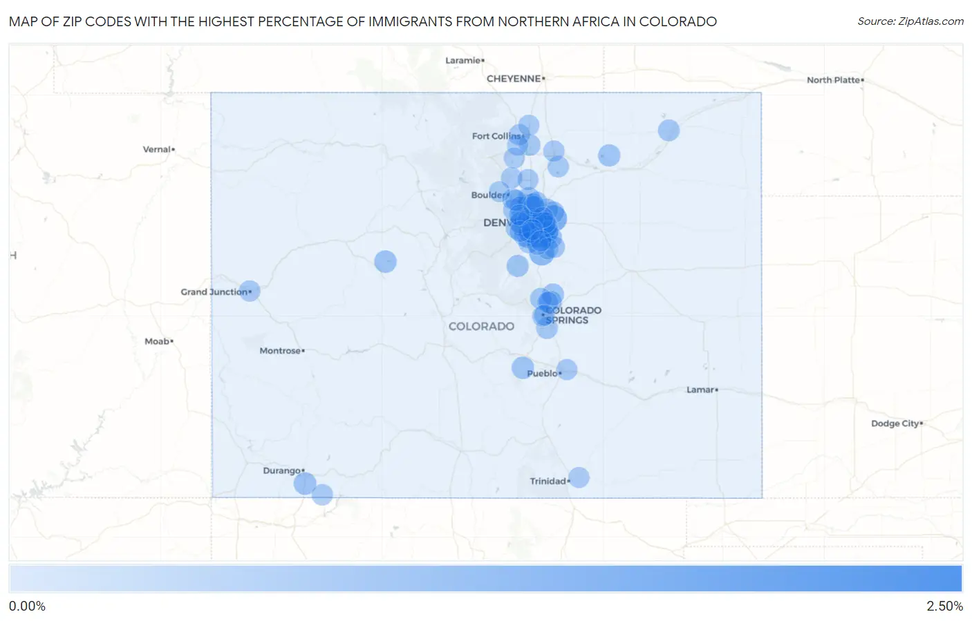 Zip Codes with the Highest Percentage of Immigrants from Northern Africa in Colorado Map