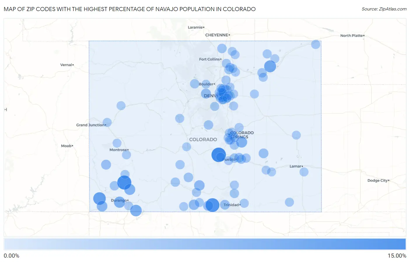 Zip Codes with the Highest Percentage of Navajo Population in Colorado Map