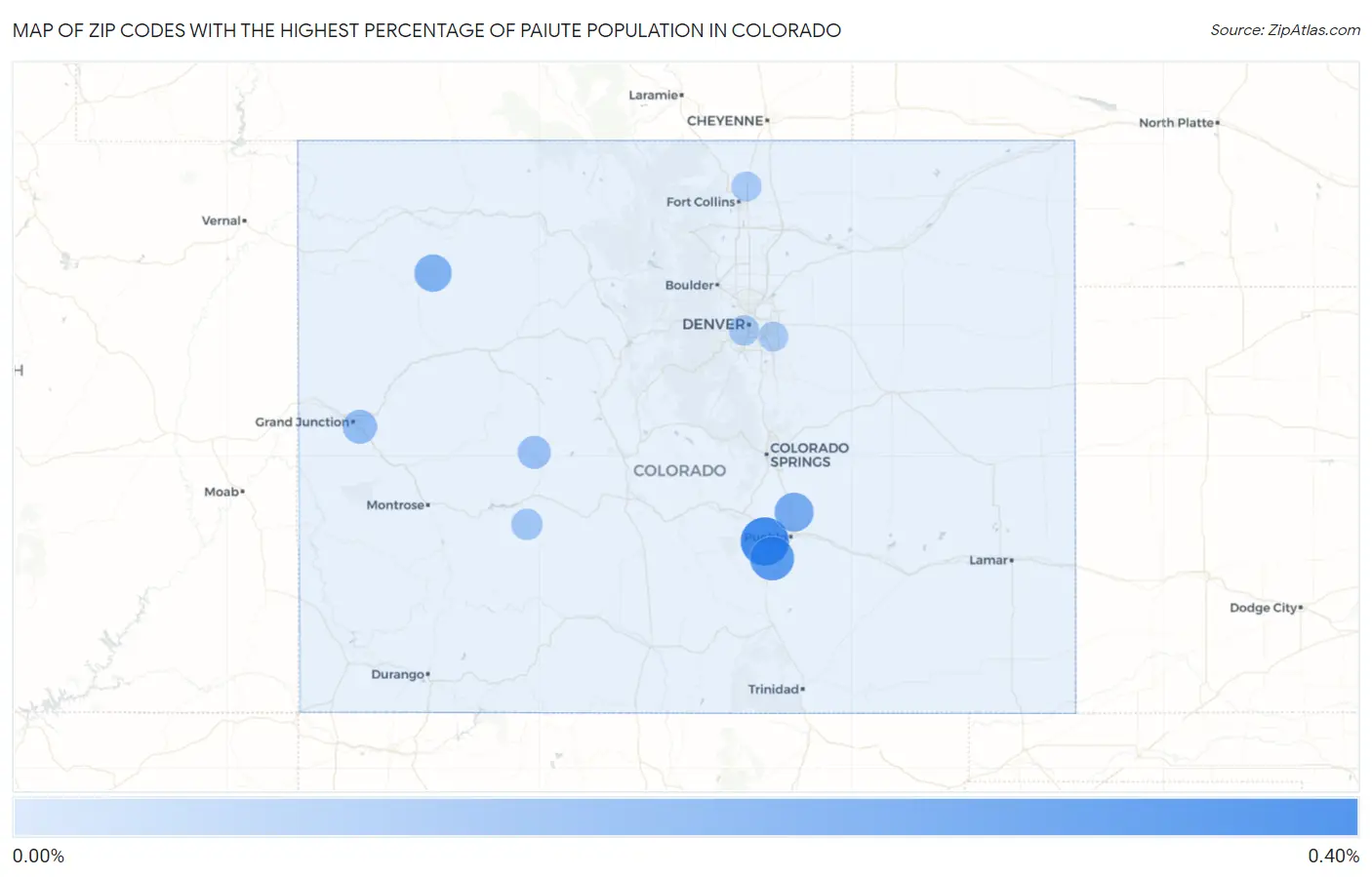 Zip Codes with the Highest Percentage of Paiute Population in Colorado Map