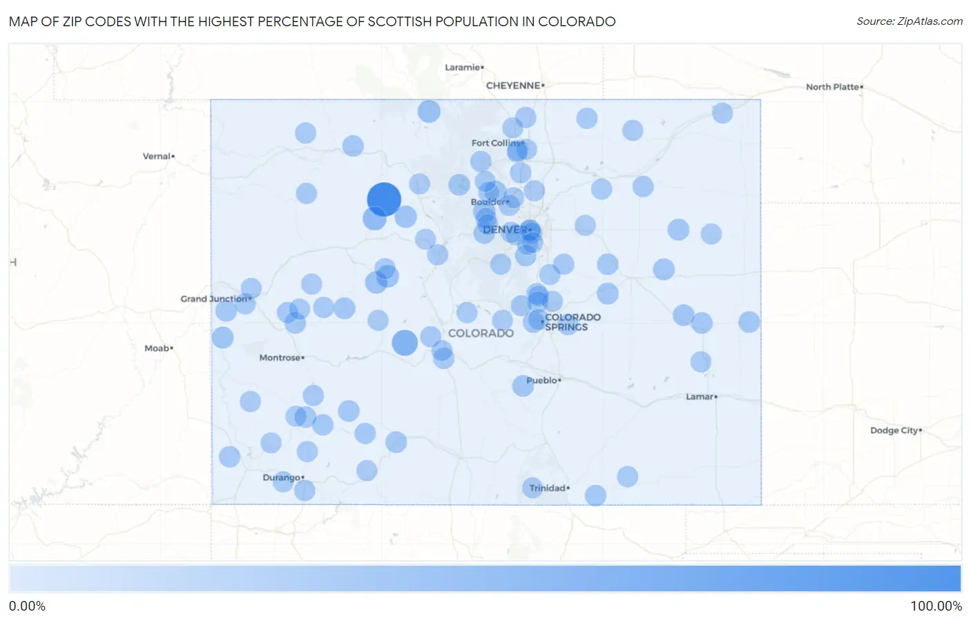 Zip Codes with the Highest Percentage of Scottish Population in Colorado Map