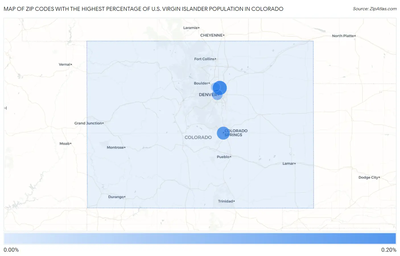 Zip Codes with the Highest Percentage of U.S. Virgin Islander Population in Colorado Map