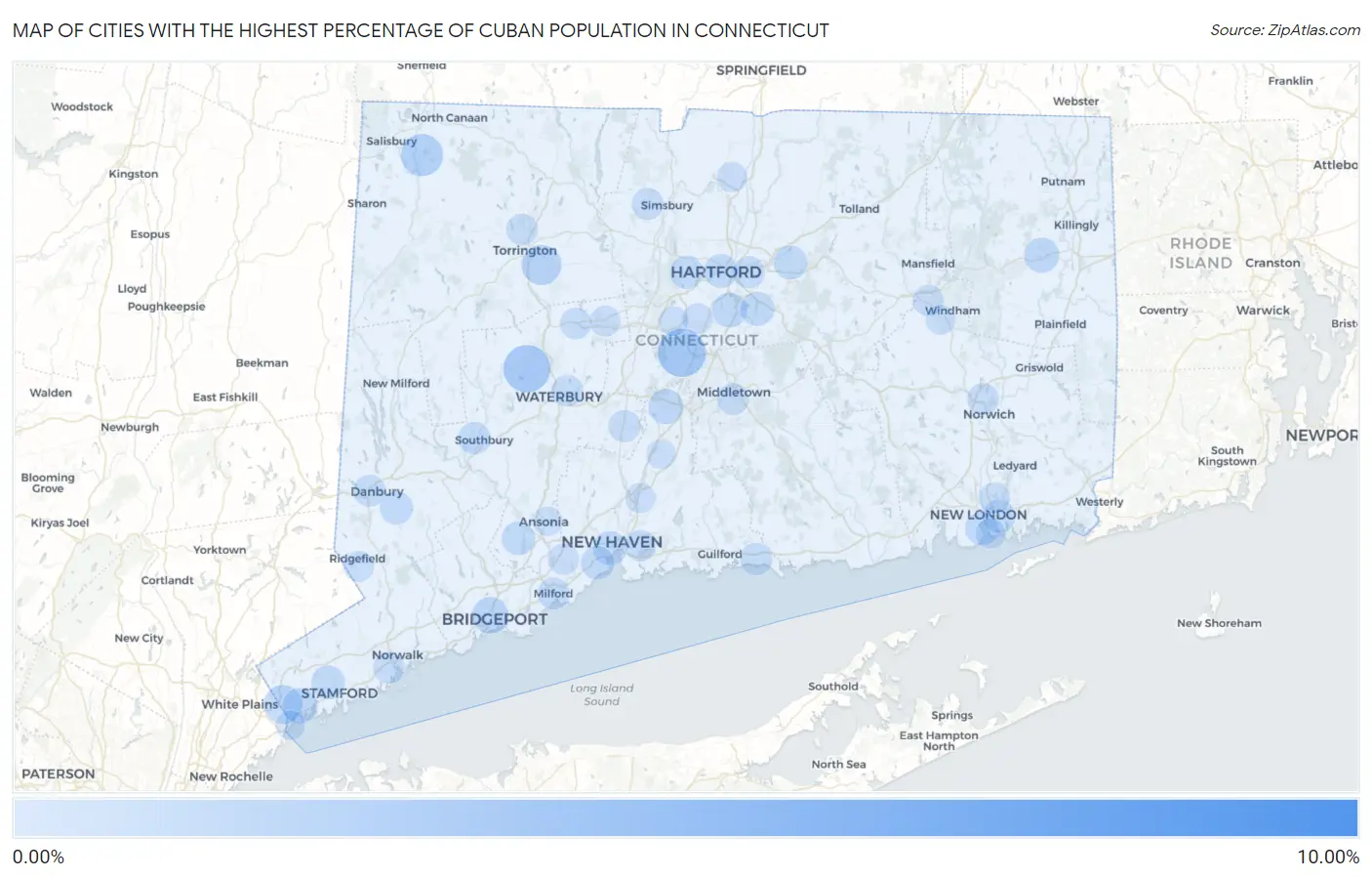 Cities with the Highest Percentage of Cuban Population in Connecticut Map