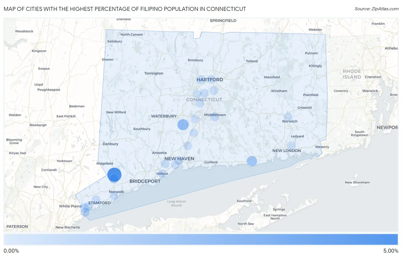 Cities with the Highest Percentage of Filipino Population in Connecticut Map