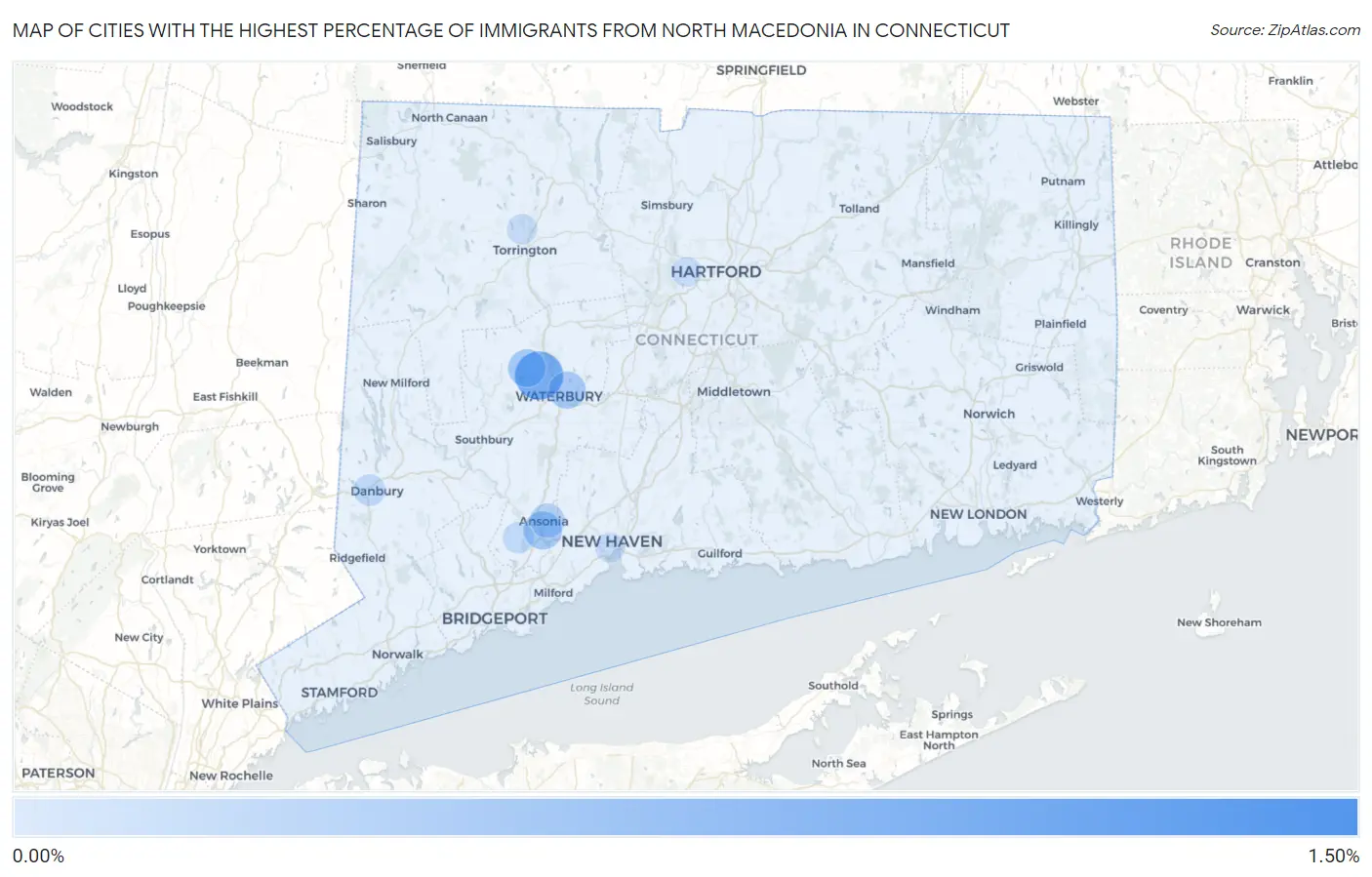 Cities with the Highest Percentage of Immigrants from North Macedonia in Connecticut Map